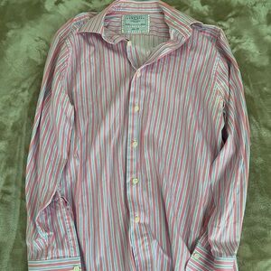 Charles Tyrwhitt Salmon & Blue Striped Button Up Shirt